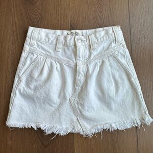 We The Free Cream Frayed Hem Mini Skirt